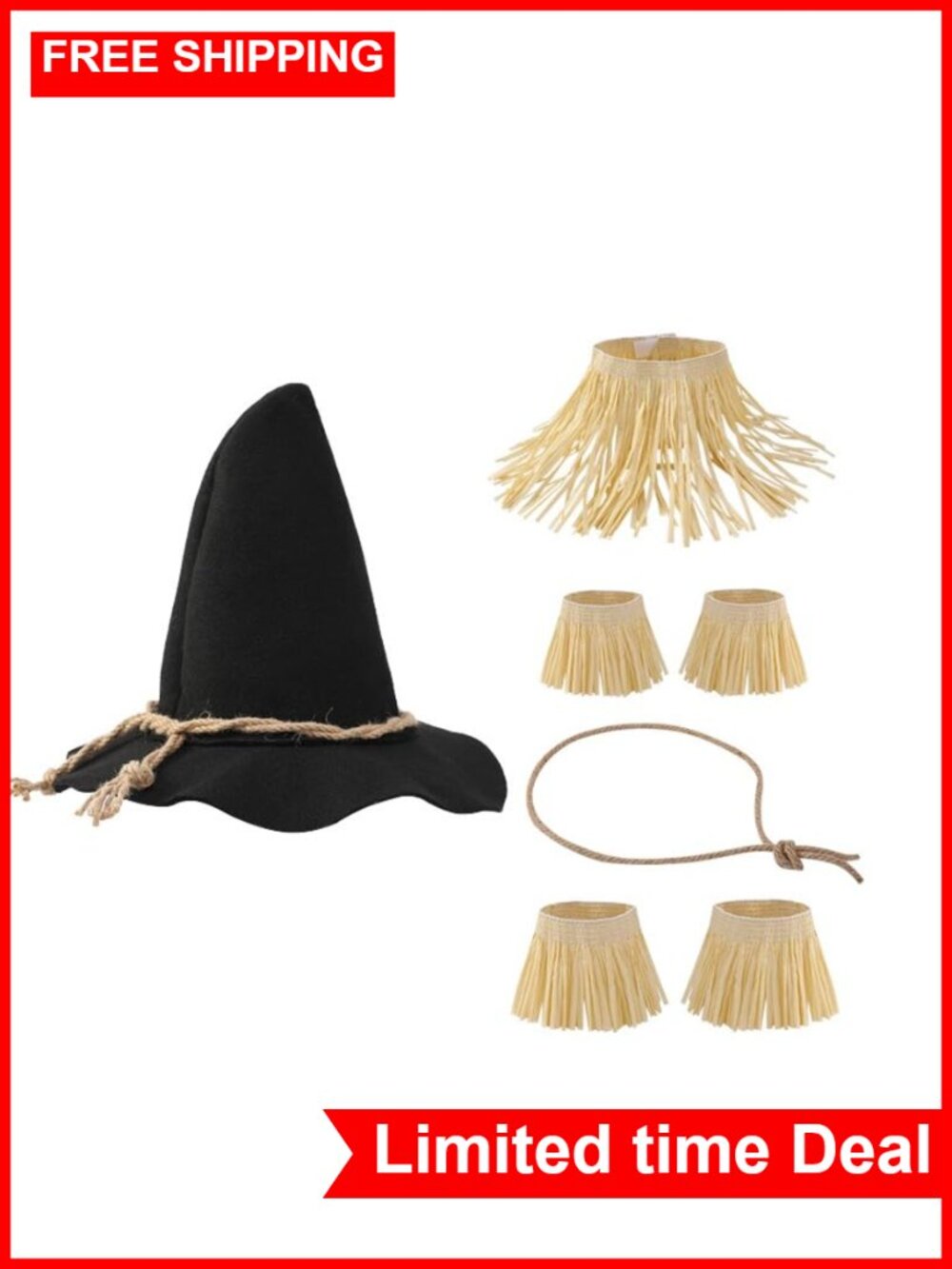 Scarecrow Straw Hat Kit Adult Adjustable Soft Felt Costume Hat